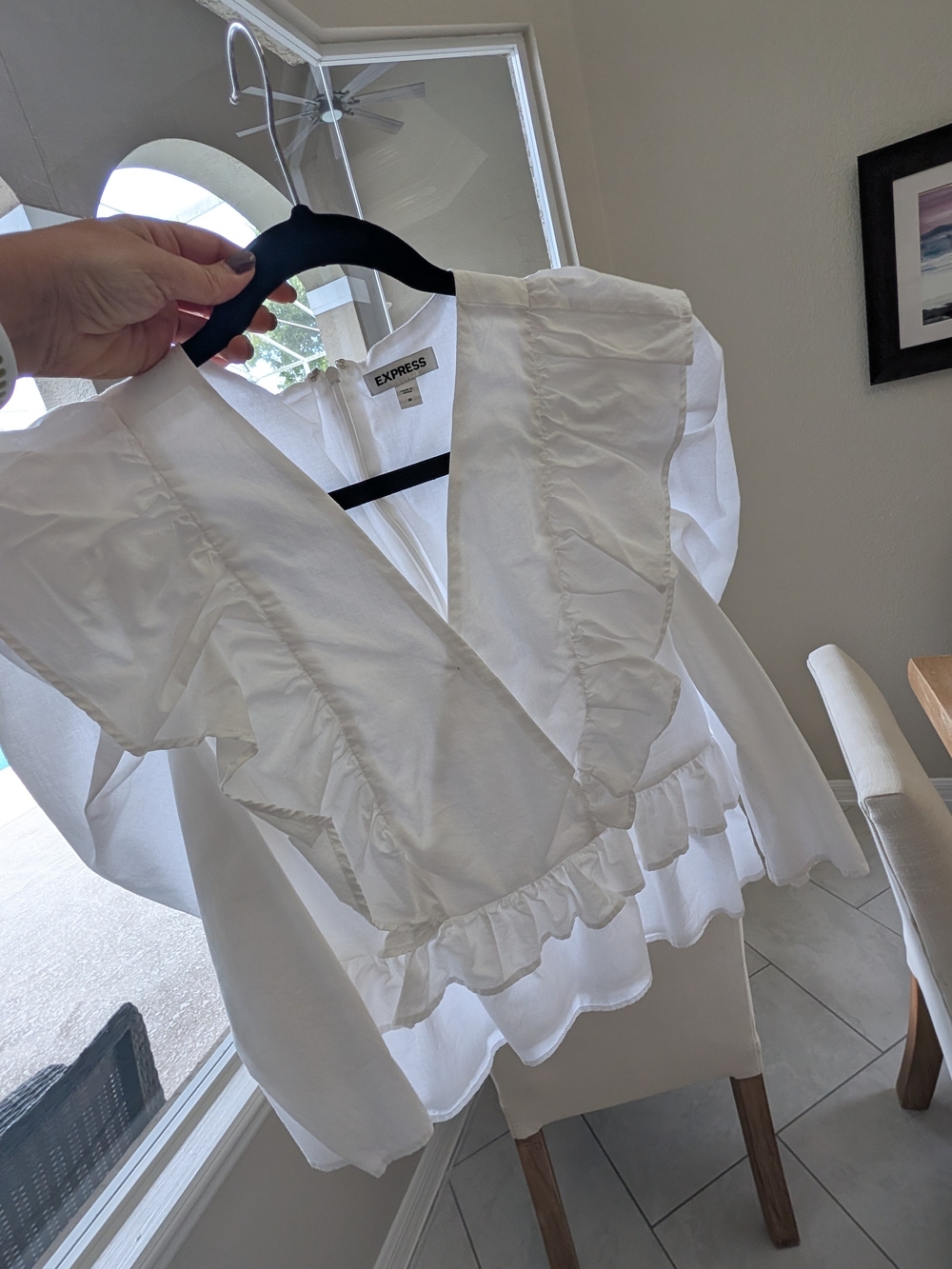 Express White Ruffle V-Neck Peplum Blouse